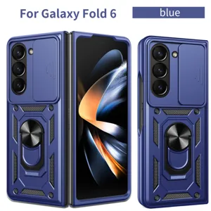 Μπλε προστατευτική θήκη για Samsung Galaxy Z Fold 6 με κάλυμμα κάμερας και βάση.