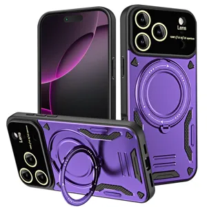 Lila robuste magnetische Schutzhülle mit Ringhalter und Kameraschutz für das iPhone.
