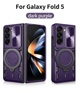 Detailansicht der dunkelvioletten Magnet-Handyhülle mit Ständer für Samsung Galaxy Z Fold 5