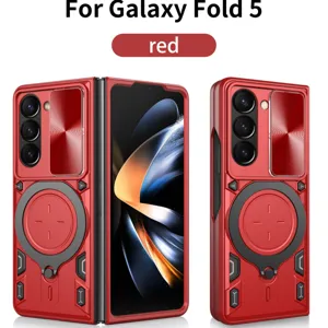 Rote magnetische Schutzhülle mit Scharnierschutz und Kameraabdeckung für Galaxy Fold 5.