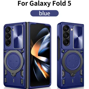 Blaues magnetisches Schutzhülle mit Ständer für Samsung Galaxy Z Fold 5 Smartphone.