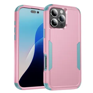 Vista detallada de la funda protectora resistente bicolor que muestra la cámara trasera.