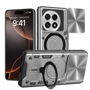 Funda reforzada MagSafe para teléfono con cubierta deslizante de cámara y soporte de anillo