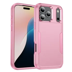 Funda de teléfono resistente a los golpes rosa para iPhone, cubierta protectora duradera con lente.