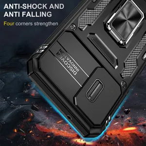 Funda de teléfono resistente con cubierta de cámara deslizante y soporte de anillo, anticaída.