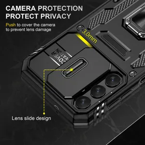 Fundapara teléfono resistente para Samsung con cubierta de cámara deslizante y soporte protector