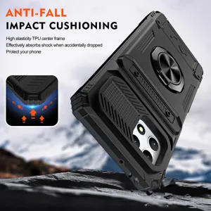 Funda de teléfono resistente con soporte de anillo metálico y diseño anti-caídas.