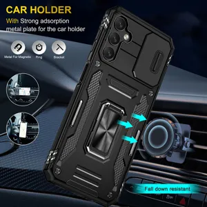 Funda protectora resistente con soporte de anillo y placa magnética para soporte de coche.