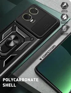 Ανθεκτική θήκη κινητού PC με συρόμενο κάλυμμα κάμερας και μεταλλική βάση δαχτυλιδιού.