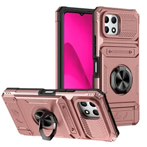 Funda protectora resistente con soporte de anillo y ranura de tarjeta, doble capa.