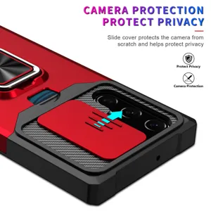 Funda de teléfono resistente con cubierta deslizante para cámara y ranura para tarjetas útil.