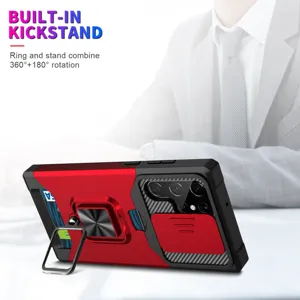 Funda para Samsung Galaxy con soporte de anillo integrado, tarjetero y cubierta de cámara.