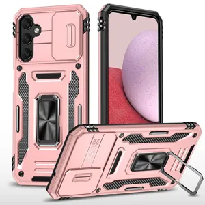 Fundas de teléfono robustas rosas con cubierta deslizante para cámara y soporte de anillo