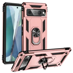 Fund protectora robusta con soporte de anillo metalico en oro rosa para maxima defensa.