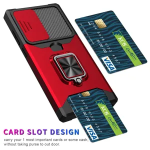 Fundas Samsung S25 Ultra con tarjetero cubierta de cámara deslizante y soporte anillo.