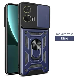 Ανθεκτική θήκη προστασίας για Moto G85 5G με κάλυμμα κάμερας και βάση δακτυλίου μπλε