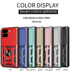 Funda protectora para Google Pixel 9 Pro Fold 5G con soporte de anillo y cubierta de cámara.