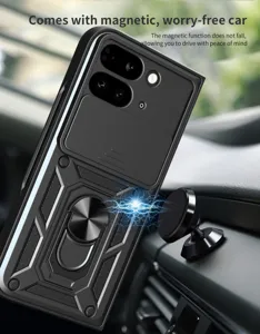 Funda protectora magnética resistente con soporte de anillo para Google Pixel 9 Pro Fold