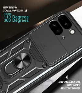 Funda protectora resistente con cubierta deslizante para cámara y anillo para Pixel 9 Pro.