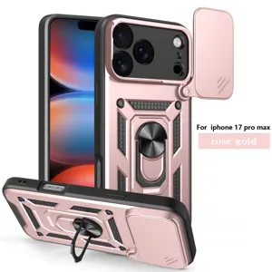 Funda protectora resistente para iPhone 17 Pro Max con cubierta de cámara y soporte de anillo.