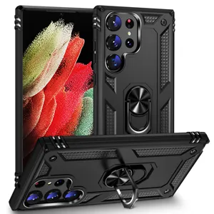 Funda protectora armadura antichoque para Samsung Galaxy con soporte de anillo negro.