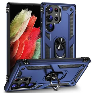 Funda protectora blindada resistente con soporte de anillo azul para telefono movil