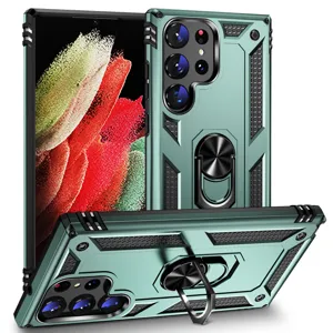 Funda de Teléfono Antigolpes de Armadura Táctica Para Samsung Galaxy Serie Carcasa de Protección Pesada Con Soporte de Anillo de Metal Magnético