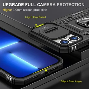 Rugged phone case with camera slide cover and stand, heavy duty protective cover for phone.
