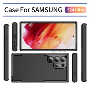 Funda de teléfono protectora robusta para Samsung S24 Ultra cubierta negra duradera