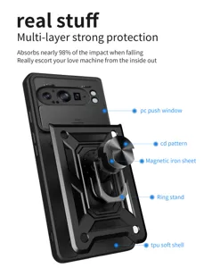 Ανθεκτική θήκη προστασίας για Google Pixel με συρόμενο κάλυμμα κάμερας και βάση δακτυλίου.