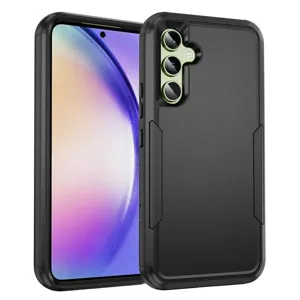 Vista detallada de la funda protectora negra robusta con diseño de doble capa y acabado mate.