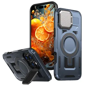 Fundas para teléfono magnéticas robustas con cubierta de cámara y soporte de protección.
