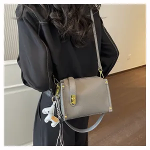 Grey crossbody shoulder bag for women, chic casual handbag with horse charm and hardware