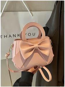 Pink Bow Handbag Sweet Style Shoulder Crossbody Bag Cute Fashion PU Leather Women Bag