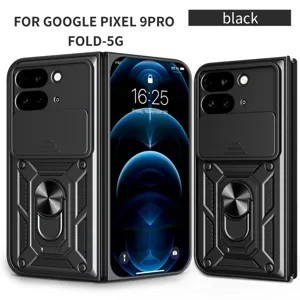 Funda Armor Antigolpes Para Google Pixel 9 Pro Fold Soporte De Anillo Tapa De Lente Deslizante Carcasa Mate Resistente
