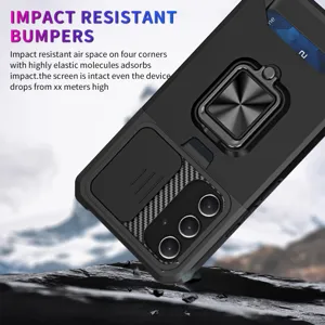 Funda de teléfono resistente con cubierta de cámara anillo soporte y ranura para tarjetas.