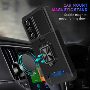 Funda protectora Samsung con cubierta de cámara deslizante tarjetero y anillo magnético