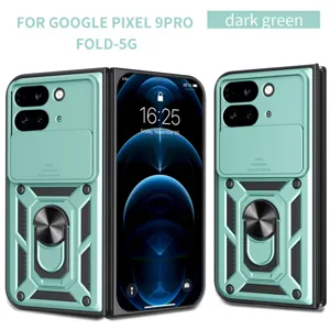 Funda verde oscura para Google Pixel 9 Pro Fold con soporte de anillo y protector