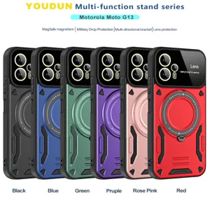 Funda protectora magnética con cubierta de cámara y soporte para Motorola Moto G13 colores