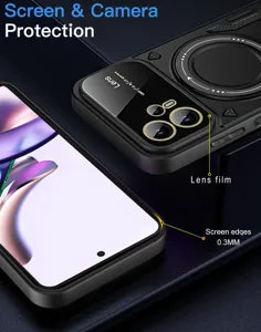 Funda magnética para teléfono Motorola con protección de lente y bordes elevados de 0.3mm.