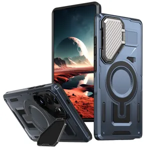 Robuste Magnet Schutzhülle mit Kameraabdeckung und Ständer kompatibel für Samsung Galaxy Ultra.