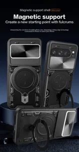 Magnetic rugged phone case with ring stand and metal camera cover for ultimate drop protection.