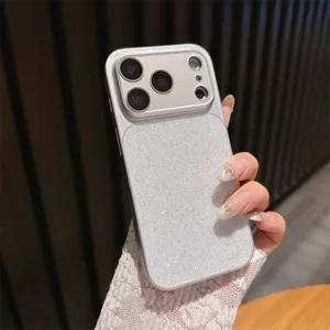 Glitter large window phone case detail view, compatible with iPhone series, stylish protection.