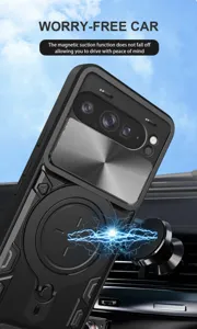 Compatible with Google Pixel magnetic rugged phone case with hidden kickstand and protection.