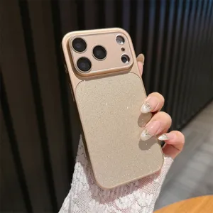 Glitter phone case with large camera window for iPhone, anti-drop protective back cover.