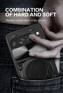 Detail view of magnetic phone case with hard and soft hybrid tpu pc design in pocket use.