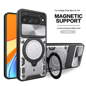 Magnetic military shockproof phone case with hidden stand for Google Pixel 9 Pro XL 5G.