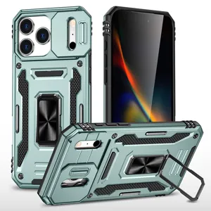 Durable rugged armor phone case with ring stand and camera cover for heavy protection.