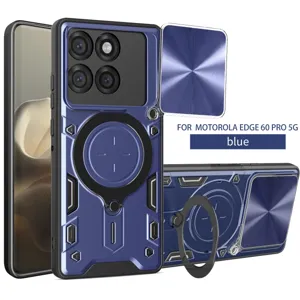 Ανθεκτική μαγνητική θήκη τηλεφώνου για Motorola Edge 60 Pro 5G με μεταλλική βάση δακτυλίου μπλε
