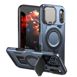 Funda protectora magnética robusta con cubierta deslizante de cámara y soporte para iPhone
